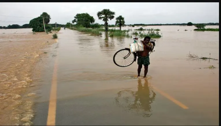 heavy rainfall, leading to a sharp rise in water levels